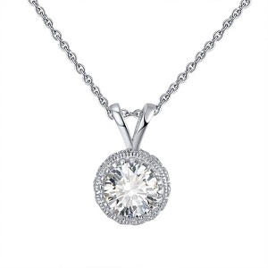 Halo Round Pendant Necklace for Women Sterling Silver Clear Cz Ginger Lyne Collection - 1 of 4