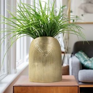 Metallic Aluminum Vase with Textured Arch Pattern - Modern Glam Home & Office Decor for Living Room, Bedroom & Tabletop - Elegant Flower Vase - 1 of 4
