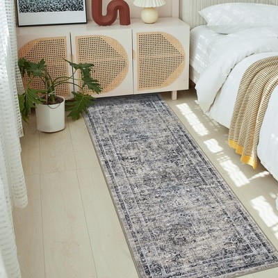 coucheta Washable Area Rug, Vintage Distressed Hallway Floor Carpet, Non-Slip Non-Shedding Soft Bedside Rug, Low Pile Foldable Print Rug