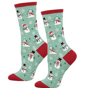 Socksmith 15.0 Inch Winter Snowman Christmas Socks (1 Pair) , Snowflakes Earmuffs Top Hat (1PC) - 1 of 3
