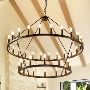 Modern Wagon Wheel Chandelier 2 Tier Farmhouse Chandeliers,Ceiling Pendant Light Fixture for Kitchen Entryway Dining Living Room - 1 of 4
