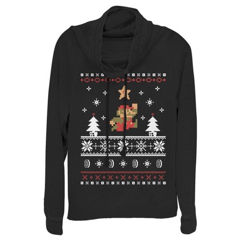 Junior's Nintendo Mario Ugly Christmas Sweater Cowl Neck Sweatshirt - Black  - 4x Large : Target