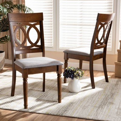 Walnut Brown and Grey Upholstered Cane Side Chair Set