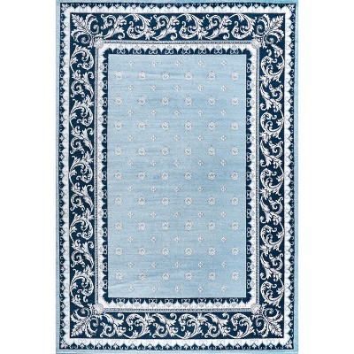 Blue and Navy Synthetic French Border 8' x 10' Area Rug