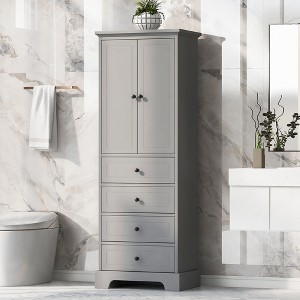 Tall Bathroom Storage Cabinet with 4 Drawers and 2 Doors, Freestanding Floor Cabinet with Adjustable Shelf - ModernLuxe - 1 of 4