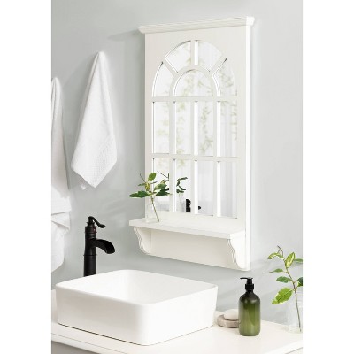 Coastal White Arched Wall Mirror with Vintage Shelf, 21x36