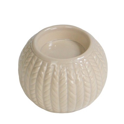 Northlight 3.25" Beige Knit Design Ceramic Christmas Candle Holder