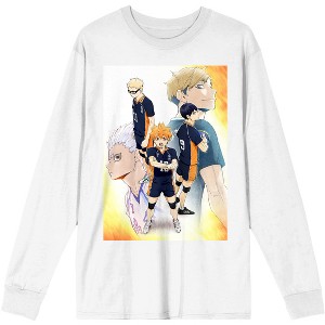Haikyu Anime Cartoon Characters Men's White Long Sleeve Graphic Tee Shirt - 1 of 2