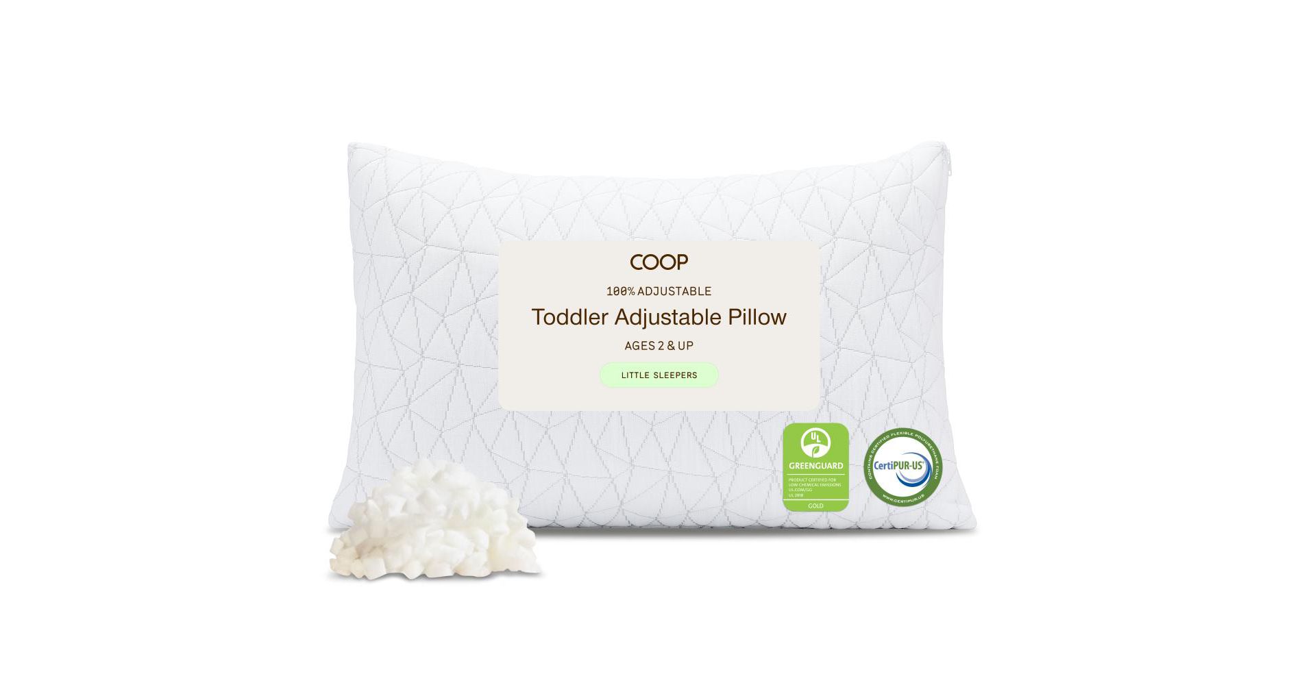 Coop Home Goods Original Toddler Adjustable Pillow, Breathable & Washable for Kids with Premium Memory Foam for Neck, Knee & Back Support, 19" x 13"