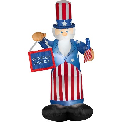 Gemmy Airblown Inflatable Uncle Sam with Flag and Banner, 6 ft Tall, red