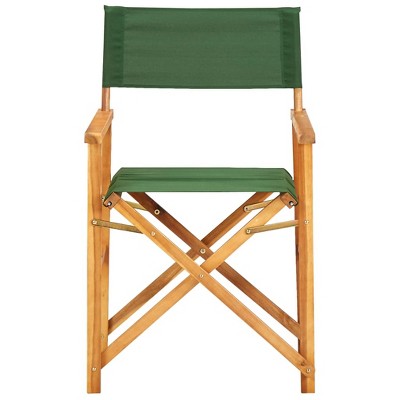 Green Foldable Solid Acacia Wood Director's Camping Chair