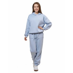 Cherie Code Women's Black Hoodie Lounge Set with Velvet Lining – Long Sleeve Top and Jogger Pants – Casual Fit - 1 of 4