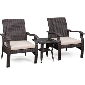 Balkene Home 63362 Miles Conversation Wicker Set Dark Brown Outdoor Bistro Set with 2 Chairs & End Table with Glass Top - Mocha Finsh - 3 Piece Set - 1 of 4