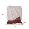 HomeRoots 50" X 60" Beige and Brown Woven Cotton Herringbone Throw Blanket with Fringe - 3 of 4