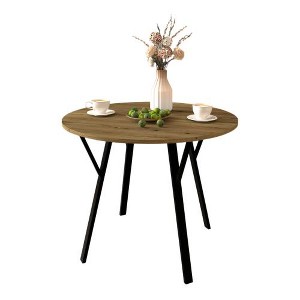 ACEPANO 35.43 in. W Modern Small Round Coffee Table with Black Metal Legs-Brown - 1 of 4