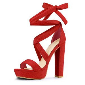 Allegra K Women's Open Toe Soft Insole Lace Up Platform Block Heel Sandals - 1 of 4
