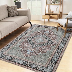 Area Rug - Machine Washable Non-Slip Rug for Living Room Stain Resistant Retro Medallion Carpet Accent Floor Cover for Home Decor - 1 of 4