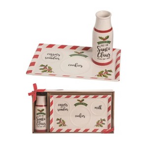 Transpac Dolomite 17.25 in. Multicolor Christmas Santa Milk Cookie Carrot Plate In Box Set of 2 - 1 of 2