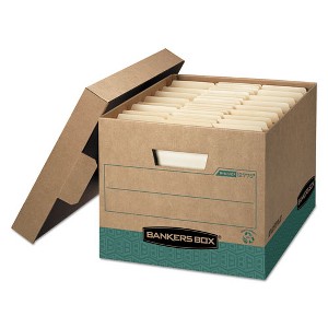 Bankers Box R-KIVE Heavy-Duty Storage Boxes, Letter/Legal Files, 12.75" x 16.5" x 10.38", Kraft/Green, 12/Carton - 1 of 4