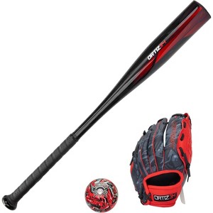 Ortiz34 Homerun Kids Tee Ball Set - David Ortiz 3-in-1 Aluminum Baseball Bat, Baseball & Youth Glove Bundle (Red/Black) - 1 of 4