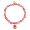 Chisel Stainless Steel Rose IP-plated Enameled Flower Charm 6mm Pink Agate Beaded Stretch Bracelet - 2 of 3