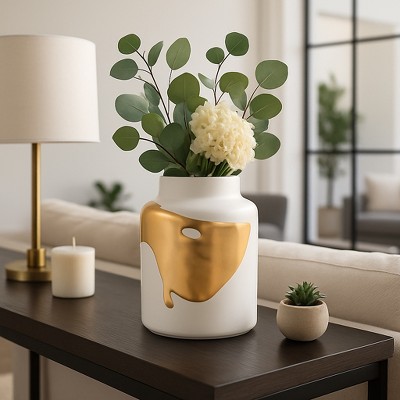 Artistic Vase for Living Room Decor - Stylish Flower Vase for Bedroom Styling, Entryway, or Home Decor - Contemporary House Decor Vase - 10", White