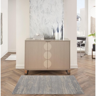 Reversible Grey/Beige Abstract Synthetic 3' x 5' Area Rug