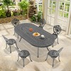 7-Piece Patio Set: Oval Table & 6 Chairs - Cast Aluminum, All-Weather/Umbrella Hole & Adjustable Legs for Balcony/Backyard - 2 of 4
