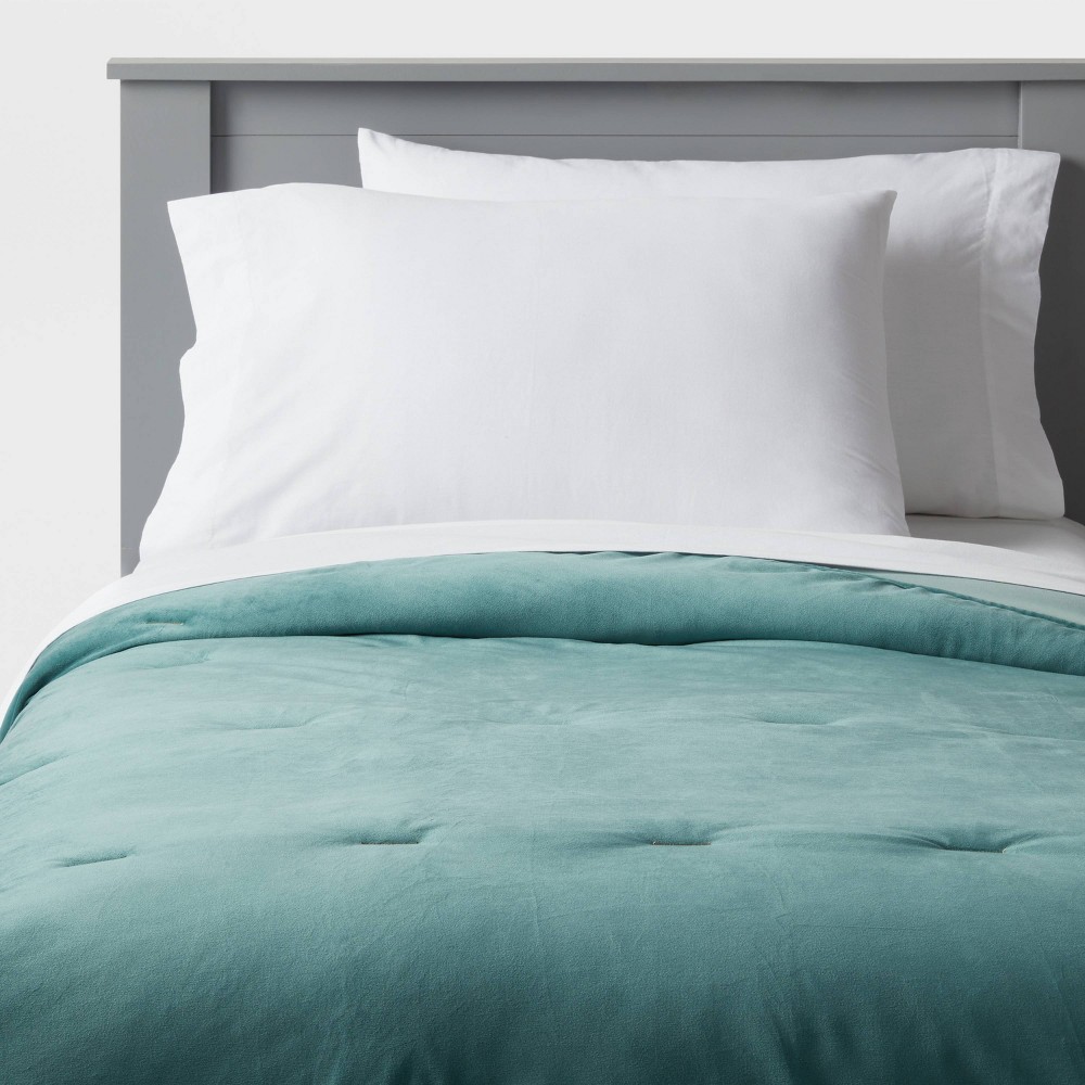 Full/Queen Kids' Quilt Velvet Twilight Green - Pillowfort™: OEKO-TEX Certified, Polyester, Machine Washable Bedding