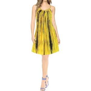 LA LEELA Women's Casual Dress Maternity Summer OSFM 14-16W [L- 1X]Canary Tie Dye - 1 of 3