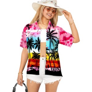LA LEELA Hawaiian Shirts Womens Funky Vacation Button Up Casual Summer Beach Party Blouse Tops Short Sleeve Shirts Coverup for Women - 1 of 4