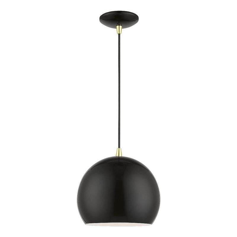Mini Globe Pendant Light in Shiny Black with Polished Brass Accents
