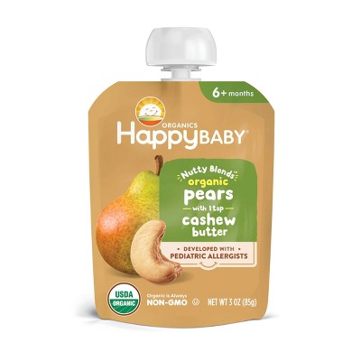 Image of HappyBaby Nutty Blends Organic Pears & Cashew Butter Baby Food Pouch - 3oz