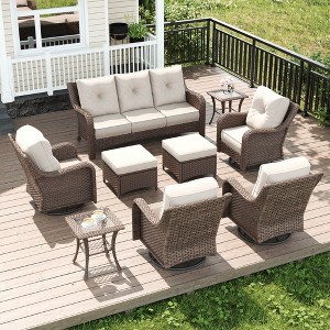 LayinSun Wicker Outdoor Furniture Set with 6-inch Comfy Cushions, High Back Patio Furniture Set with Swivel Rocking Chairs and Side Table - 1 of 4