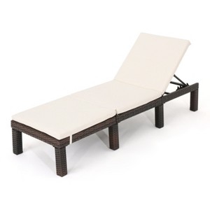 GDFStudio Laraine Outdoor Wicker Armless Adjustable Chaise Lounge with Cushion - 1 of 4