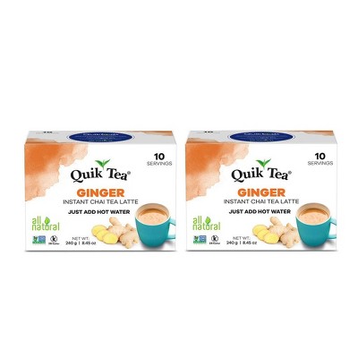 QuikTea Ginger Chai Tea Latte - 20 Count - All Natural Preservative Free Authentic Chai from Assam & Darjeeling (10 Ounce (Pack of 2))
