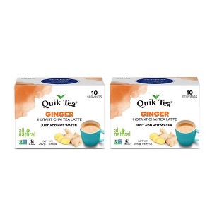 QuikTea Ginger Chai Tea Latte - 20 Count - All Natural Preservative Free Authentic Chai from Assam & Darjeeling (10 Ounce (Pack of 2)) - 1 of 4