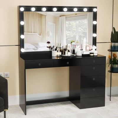 Olivia Vanity Table With Lighted Mirror White - Polifurniture : Target