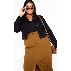 Women's Plus Size Denim Classic Collar Jacket - black | CITY CHIC - 1 of 4