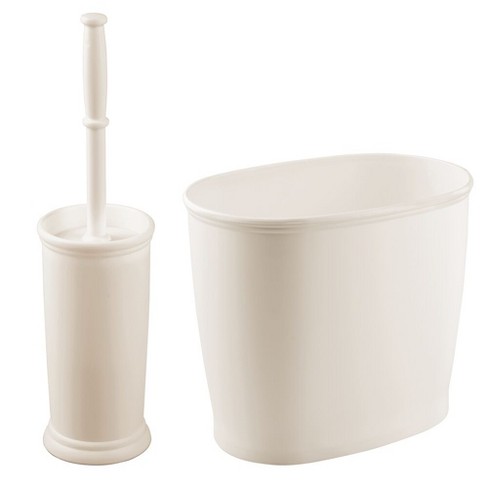 Mdesign Patton Steel/plastic Toilet Bowl Brush And 1.7 Gal Trash Can Set, 2  Pieces - White Marble : Target