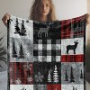 Lomsoe Flannel Christmas Blanket, Soft Warm Throw, Plaid Elk & Cedar Snowflake Design, for Sofa Bed Car Office Camping. - 3 of 4
