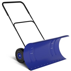36" Heavy-Duty Snow Pusher Shovel with Wheels, Snow Pusher Hand Plow for Snow Removal, 5 Level Adjustable Handle & 7-Position Angled Blade - 1 of 4