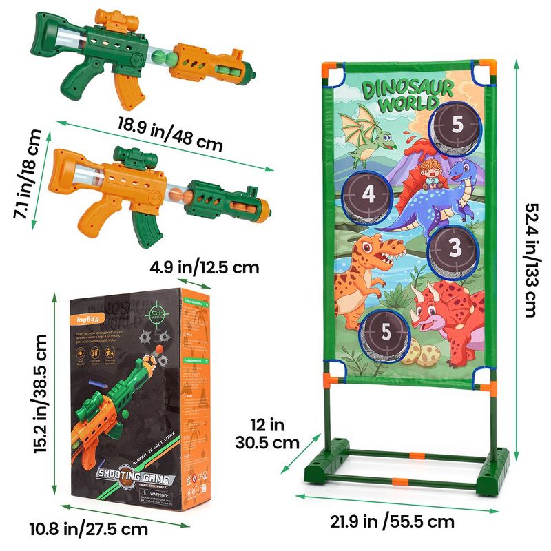 Whizmax Shooting Game Toy for Age 4-12 Years Old Boys, 2 Foam Blaster Toy Air Guns with Moving Dinosaur Shooting Target, Ideal Kid Birthday Gift, 3 of 8