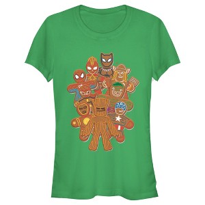 Juniors Womens Marvel Christmas Gingerbread Cookie Heroes T-Shirt - 1 of 3