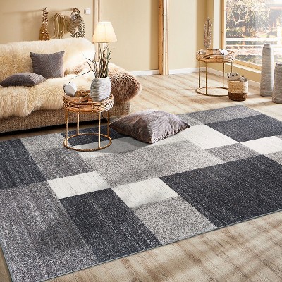 Modern Geometric Boxes 8' x 10' Gray Synthetic Area Rug