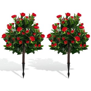 Resenkos Set of 2 Artificial Camellia Trees, 31-Inch with Realistic Red Flowers for Decor, Green/Red - 1 of 4
