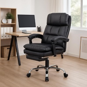 High-Back Executive Office Chair¨CBlack PU Leather Desk Chair with Footrest, 360¡ã Swivel & Ergonomic Support¨CComfortable Home Computer/Gaming Chair - 1 of 4