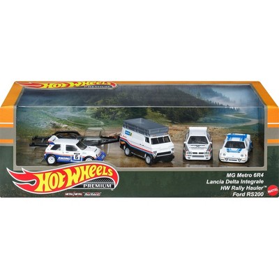 Hot Wheels Premium Collector Rally Legend Display Set, 3 Cars & 1 Transporter