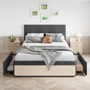 Full Size Bed Frame with Headboard & 2 Storage Drawers, Upholstered Full Platform Bed Mattress Foundation with Steel Slats Support, Noise-Free, Easy - 1 of 4