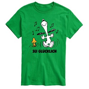 Men's - Peanuts - Snoopy and Woodstock Be Happy German Short Sleeve Graphic T-Shirt - 1 of 4
